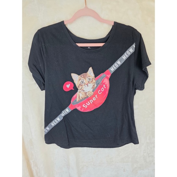 Kayser Tops - Kayser Womens XL Black Super Cat Kitten Fanny Pack Graphic T-Shirt Short Sleeve